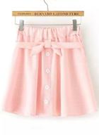 Romwe Pink Bow Plaid Pleated Skirt