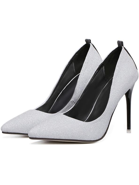 Romwe Silver Pointed Toe High Stiletto Heel Pumps