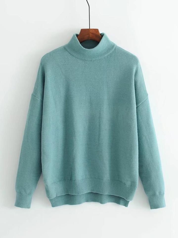 Romwe High Low Crew Neck Knitwear