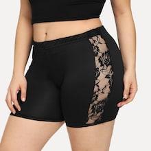 Romwe Plus Contrast Lace Shorts