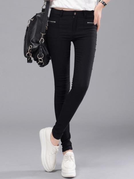 Romwe Black Skinny Zipper Pockets Pant