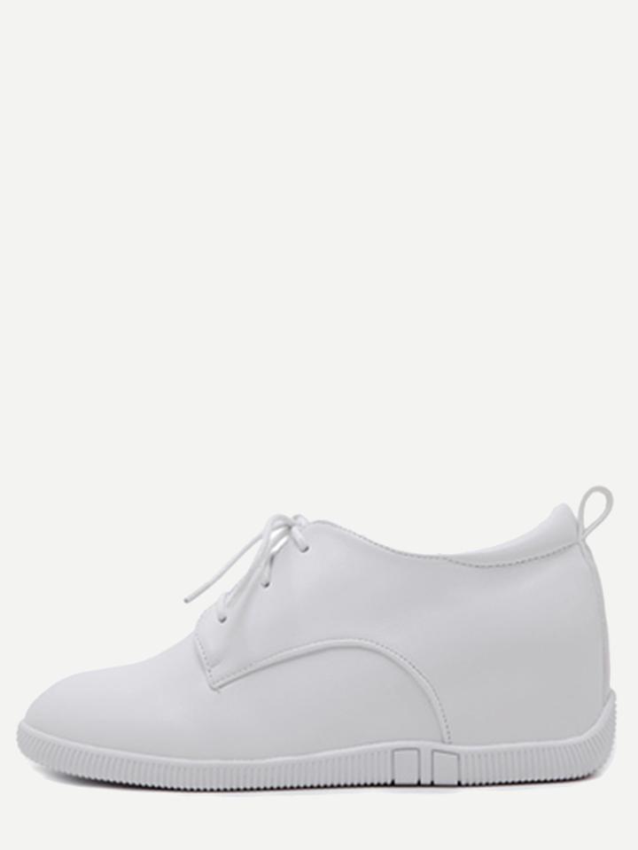 Romwe White Pu Lace Up Hidden Wedges Shoes