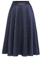 Romwe Striped Midi Pleated Blue Skirt