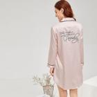 Romwe Letter Print Satin Shirt Dress