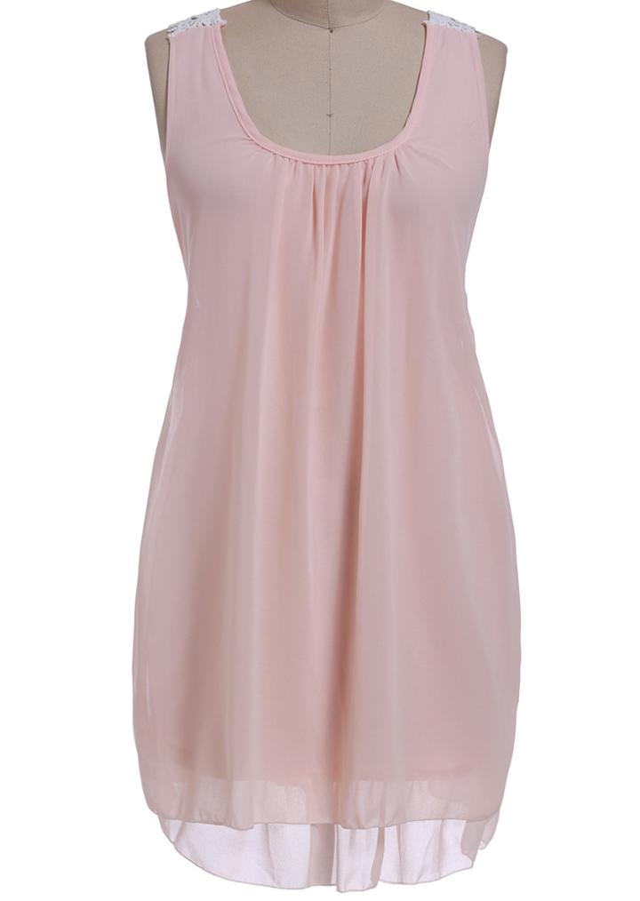 Romwe Contrast Lace Hollow Chiffon Dress