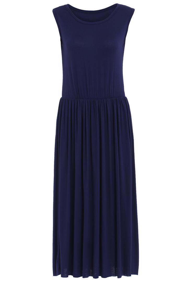 Romwe Round Neck Sleeveless Pleated Dress