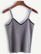 Romwe Grey Contrast Trim Knitted Cami Top
