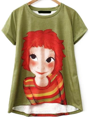 Romwe Cartoon Beauty Print T-shirt