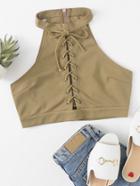 Romwe Eyelet Lace Up Zip Up Back Top