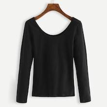 Romwe Scoop Neck Solid Tee