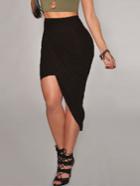 Romwe Black Asymmetric Draped Skirt