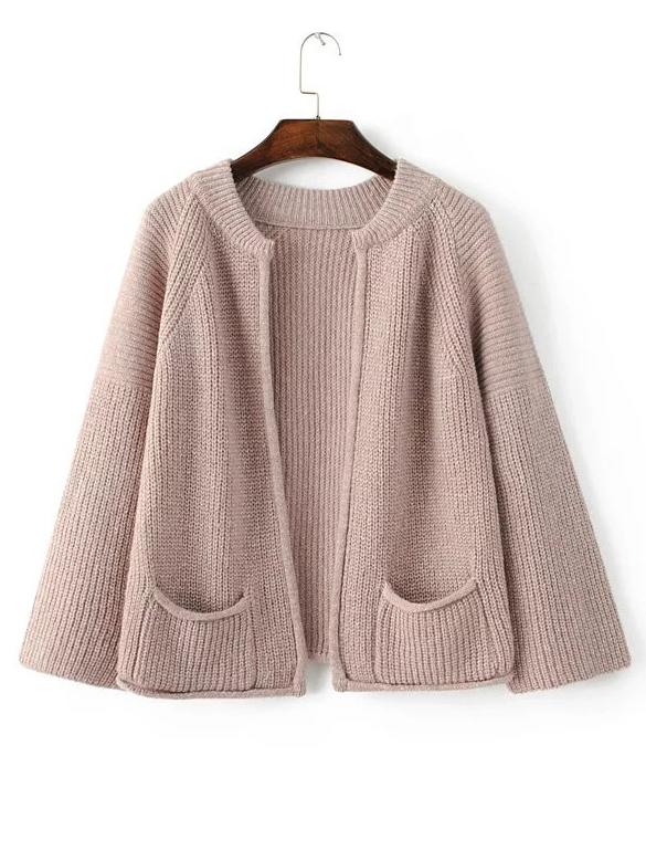 Romwe Pink Stand Collar Raglan Sleeve Cardigan
