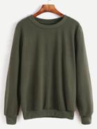 Romwe Army Green Round Neck Basic Sweatshirt