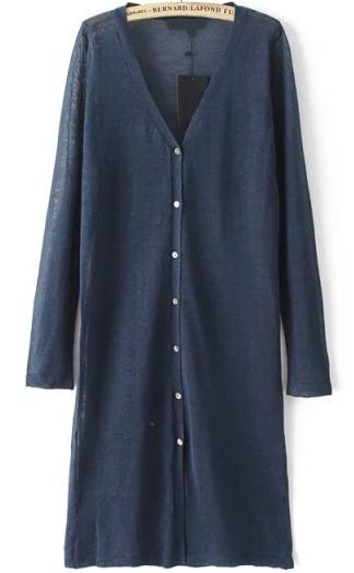 Romwe V Neck Long Navy Cardigan