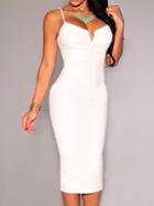 Romwe White Spaghetti Strap V Cut Pencil Dress