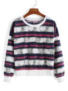 Romwe Round Neck Striped Crop Sweatshirt