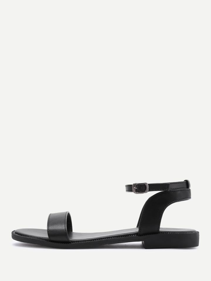 Romwe Pu Ankle Strap Flat Sandals