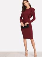 Romwe Symmetric Ruffle Trim Pencil Dress