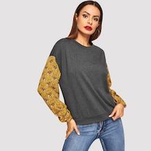 Romwe Drop Shoulder Contrast Sleeve Pullover