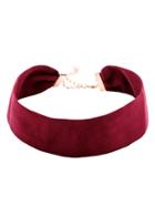 Romwe Burgundy Suede Simple Wide Choker Necklace