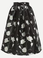 Romwe Black Floral Print Zipper Flare Skirt