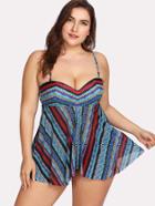 Romwe Split Colorblock Swim Dress Set