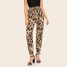 Romwe Leopard Print Drawstring Waist Pants