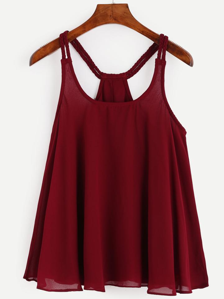 Romwe Burgundy Racerback Braided Strap Top