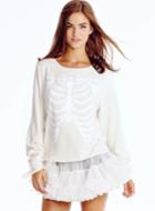 Romwe Skeleton Print Crop White Sweatshirt