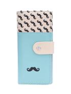 Romwe Lake Blue Smooth Pu Leather Mustache Wallet