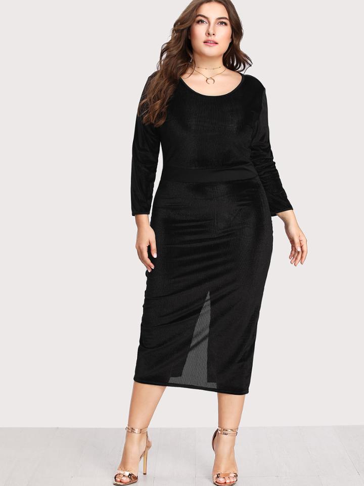 Romwe Slit Side Ribbed Dress