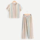 Romwe Plus Round Neck Striped Top With Pants