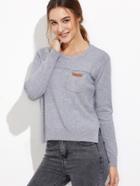 Romwe Grey Slit Side High Low Pocket Sweater