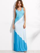 Romwe Color Block Ruched Maxi Tank Dress