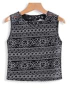 Romwe Lace Embroidered Hollow Black Vest