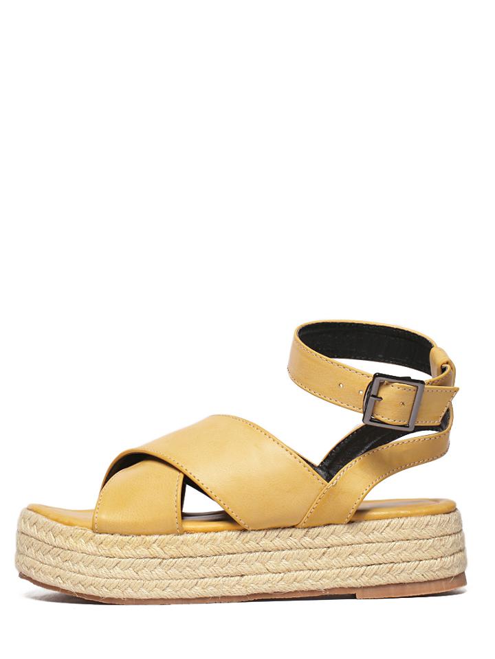 Romwe Apricot Faux Leather Crisscross Strap Espadrilles Sandals