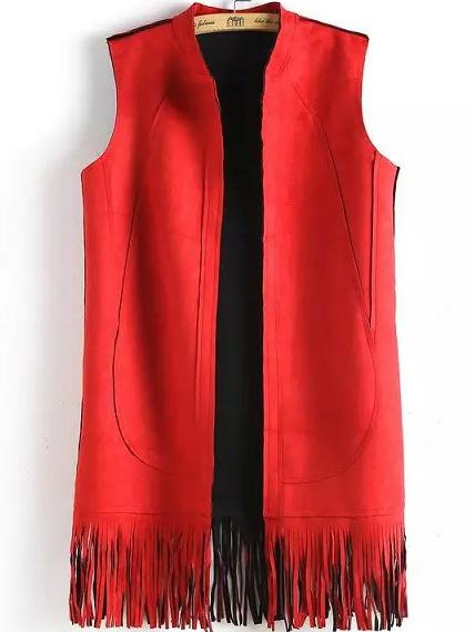 Romwe Tassel Suede Red Vest