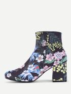 Romwe Flower Print Side Zipper Ankle Boots