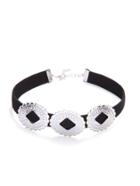 Romwe Black Rounds Embellished Suede Choker