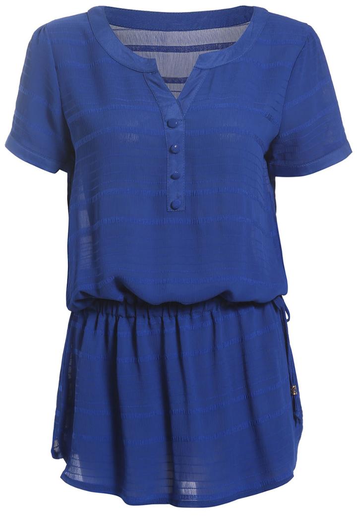 Romwe V Neck With Buttons Shift Dress