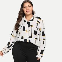 Romwe Plus Geo Print Collar Blouse