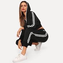 Romwe Stripe Side Crop Hoodie & Sweatpants