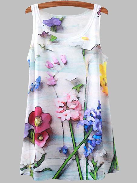 Romwe White Flower Print Tank Top