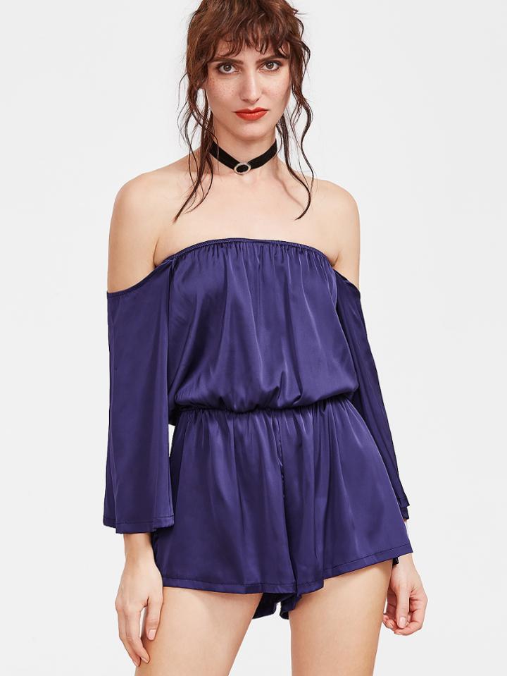Romwe Royal Blue Off The Shoulder Romper