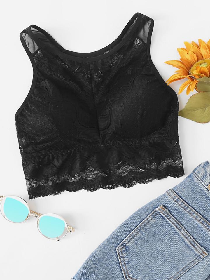 Romwe Lace Sheer Mesh Panel Top