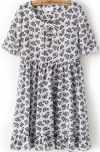 Romwe Short Sleeve Pastel Floral Print White Dress
