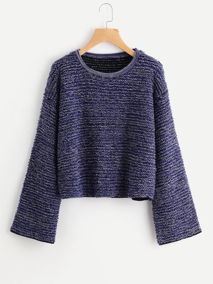 Romwe Drop Shoulder Marled Knit Fluffy Jumper
