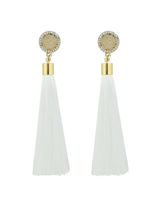 Romwe White Ethnic Jewelry Flower Decoration Long Tassel Drop Earrings