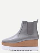 Romwe Grey Faux Leather Square Toe Platform Chelsea Boots