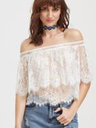 Romwe Off Shoulder Layered Sheer Lace Cape Top
